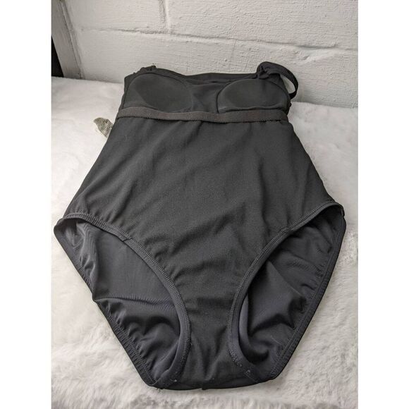 Speedo Black Square‎ Pleat Neck One Piece Swimming suit swimsuit Size 16 - Picture 5 of 5